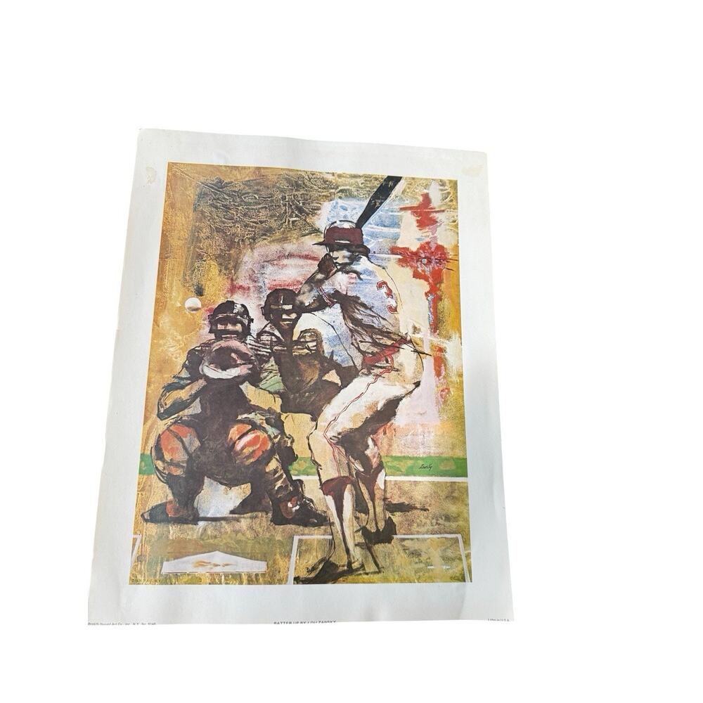 VTG 1975 Lou Zansky Batter‎ Up Baseball Art Print Lithograph Retro Sports READ